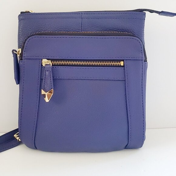 PERLI NEW YORK Purple Leather Crossbody Bag Pebbled GREAT CONDITION LIKE NEW - Picture 3 of 13